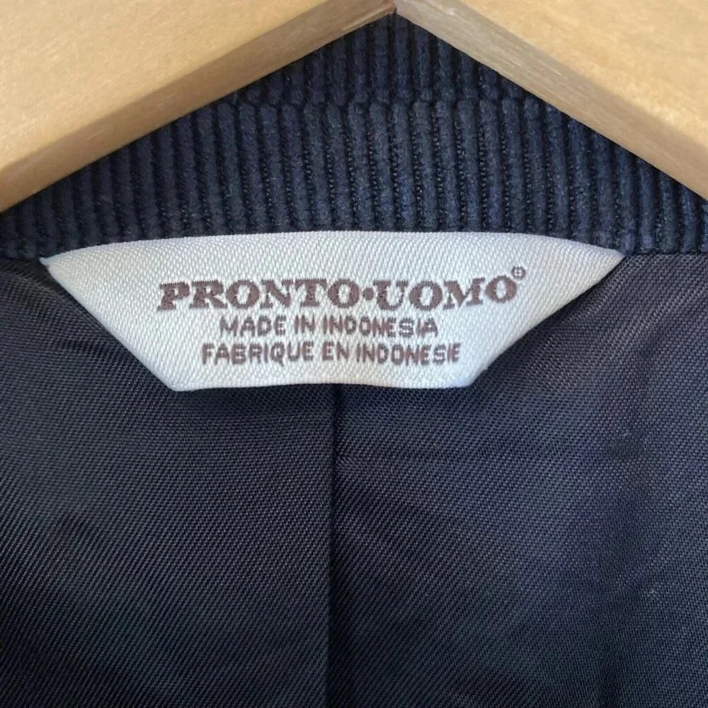 Pronto Uomo Men’s Corduroy Blazer Jacket Black 40 Short Preppy Academia Casual - Picture 4 of 16